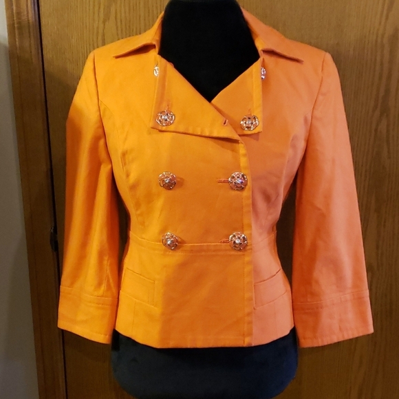 Ideology orange floral button denim weight blazer - Picture 2 of 8
